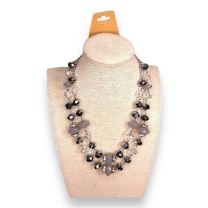 SILVER CHROME BEADED NECKLACE LAYERED CLASSIC CHROME